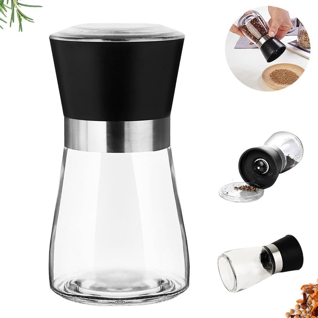 Moedor De Tempero 180ML Com Regulador Sal Pimenta Porta Condimentos Especiarias De Vidro Premium