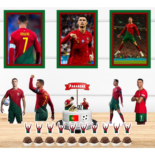 Kit Só um Bolinho -CRISTIANO RONALDO/ PORTUGAL/ FUTEBOL- Kit Festa em casa  - Aniversário, Mêsversário