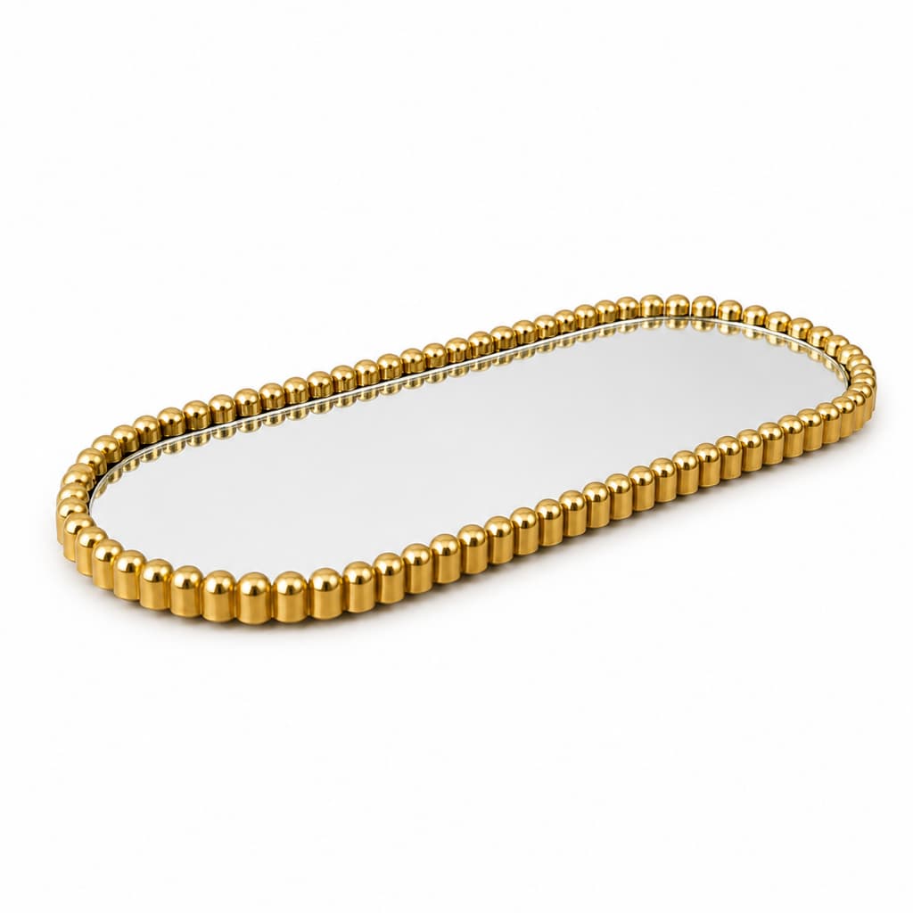 Bandeja Decorativa Espelhada 20x30 Luxo Dourada/Preta Porta Perfume Maquiagem Organização Banheiro Lavabo