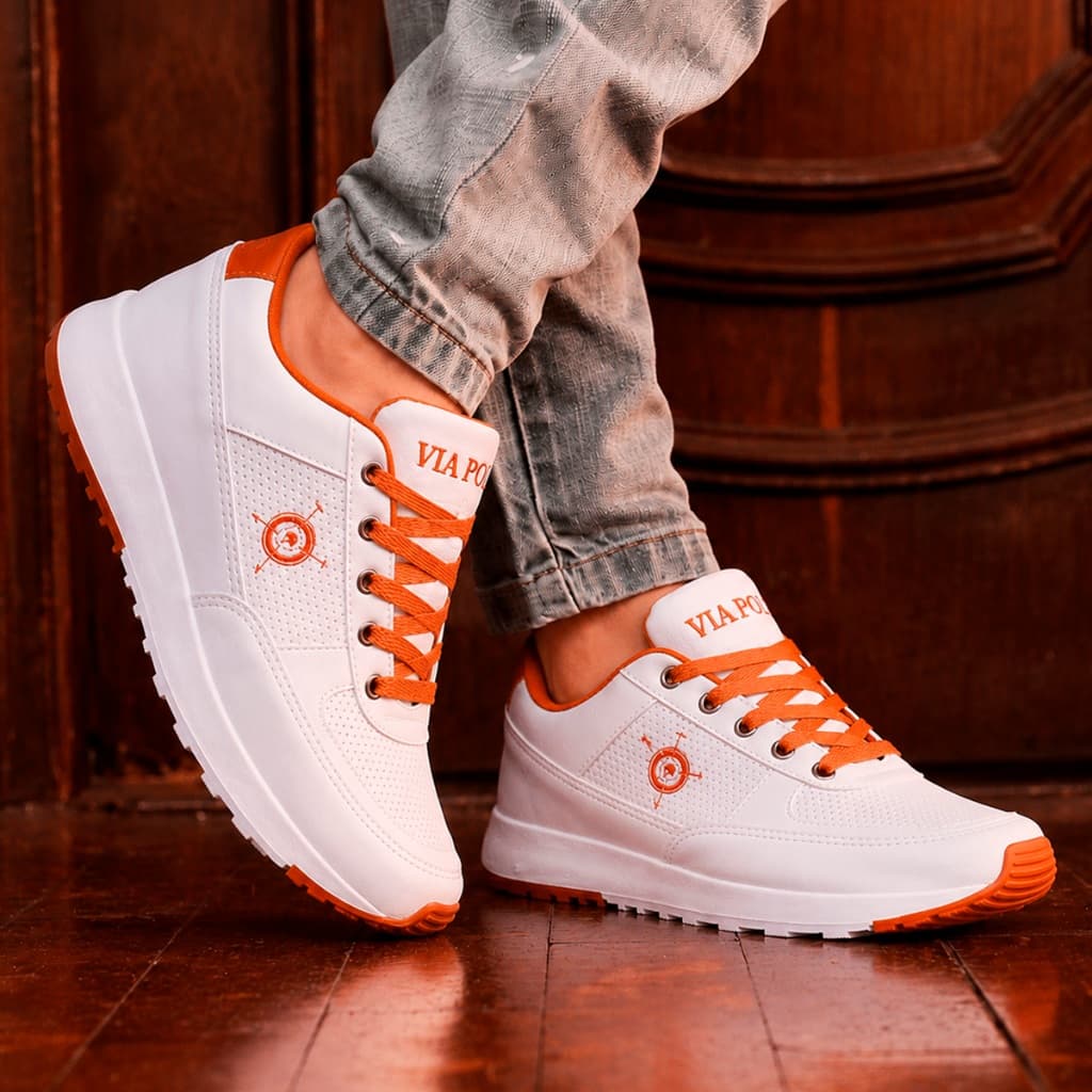 Tenis Masculino Via Polo Branco Casual Social Confortavel Macio Dia A Dia Leve