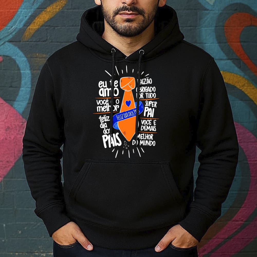Blusa de Moletom Estampada Pai Gravata Canguru Masculina Confortável Do Tamanho P ao GG