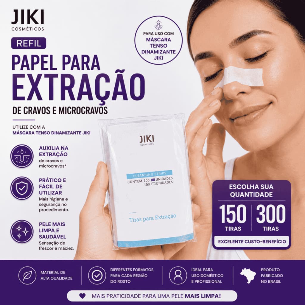 Papel Removedor de Cravos Refil JIKI 150 ou 300 Tiras Limpeza de Pele Profissional