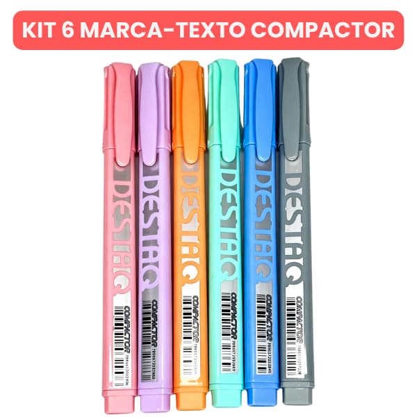 Kit 6 Marca-Texto Compactor Destaq Pastel Original – 6 Cores