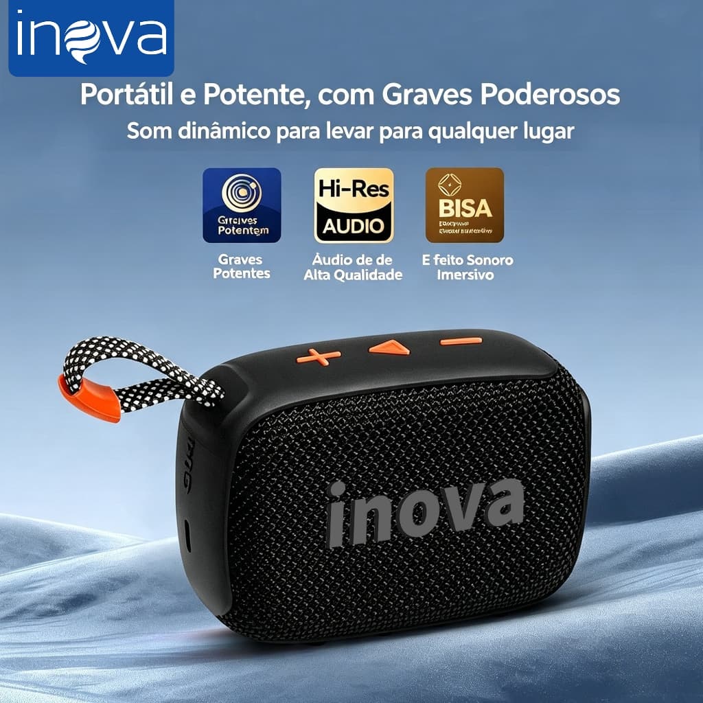 INOVA Caixa De Som Portátil Bluetooth 5.4 À Prova D'água IP67 Rádio FM TWSUSB Grave Potente para esportes ao ar livre