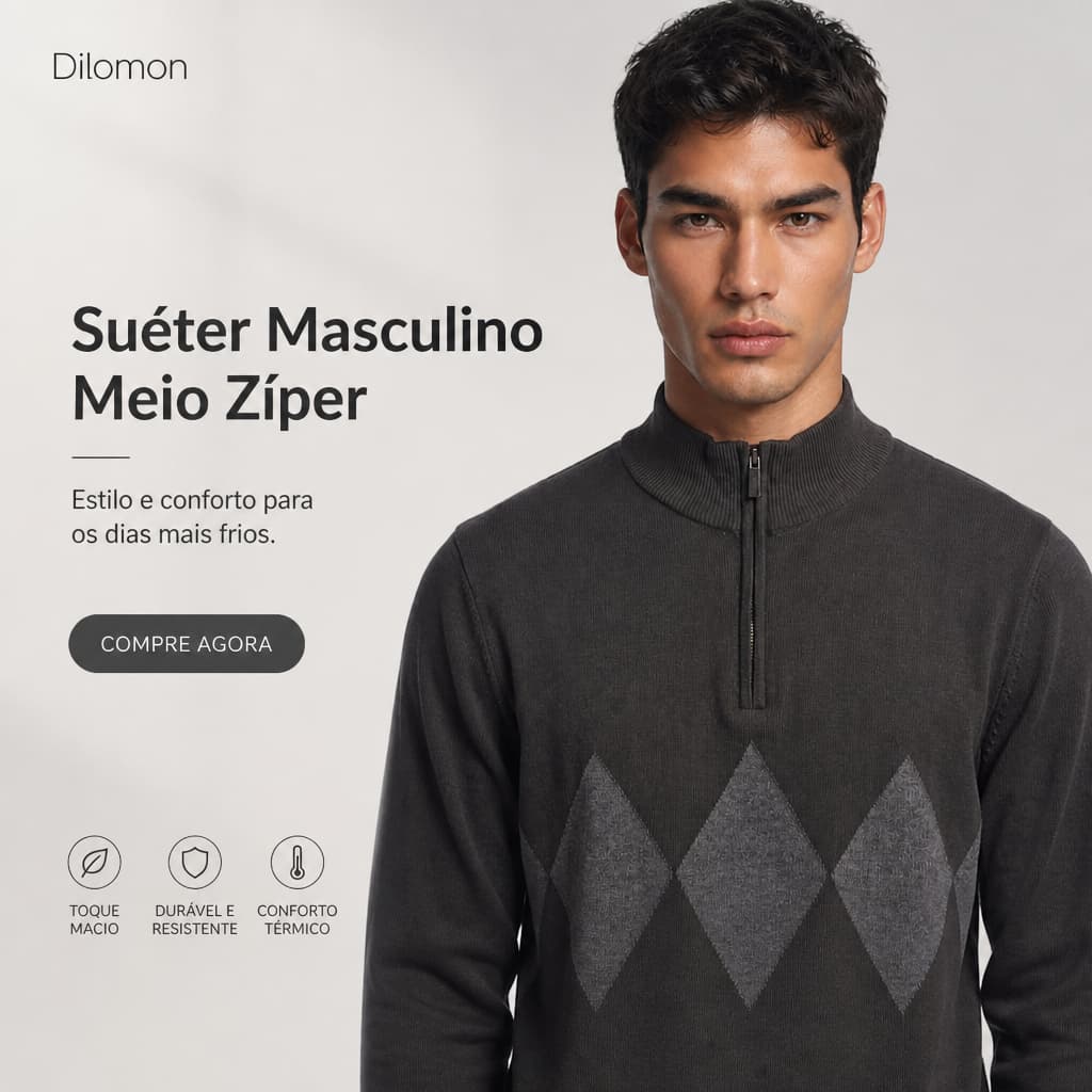 Dilomon Suéter Social Masculino Gola V - Malha Lisa Slim Fit - Versátil para Trabalho e Dia a Dia