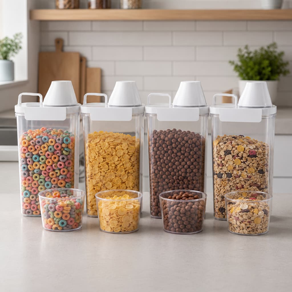 KIT 3 DISPENSER ORGANIZADOR COM TAMPA DOSADORA HERMETICO RESISTENTE PARA COZINHA LAVADERIA SABÃO CEREAIS GRÃOS 1,5L