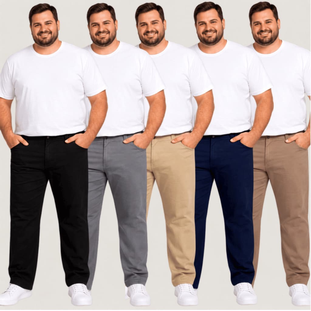 Calça Masculina Plus Size Sarja Bolso Faca e Bolso Embutido 50 ao 56