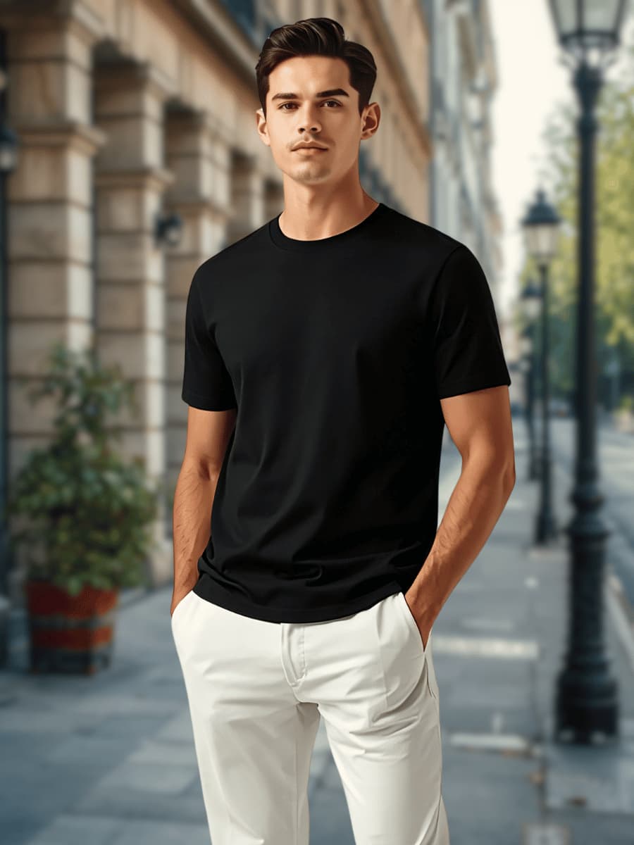 T Camiseta básica masculina de espessura média avançada | Levemente elástica e com caimento que afina a silhueta, tem um