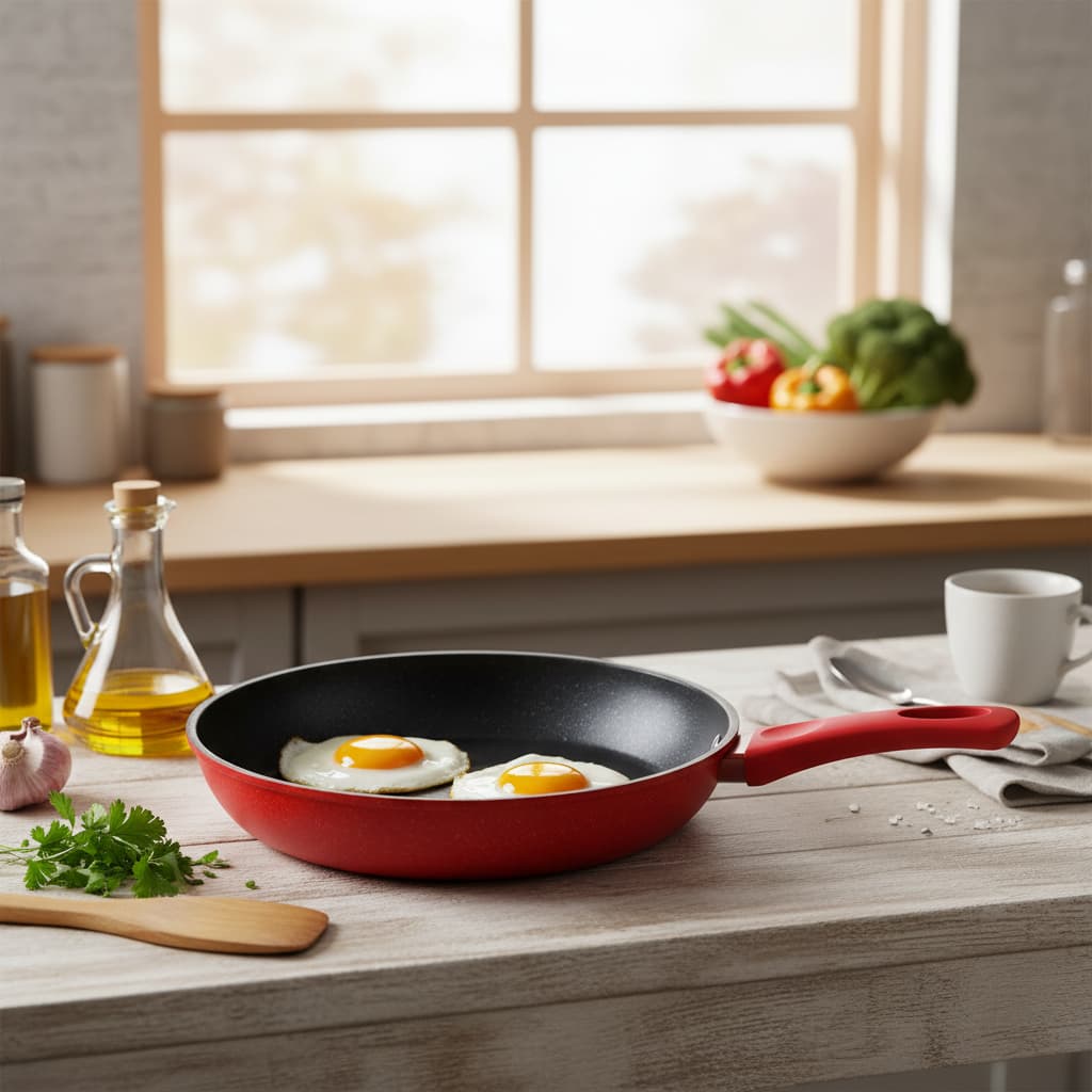 🔥 Frigideira 24cm Antiaderente Nano Cerâmica Vermelha Antiaderente cerâmica