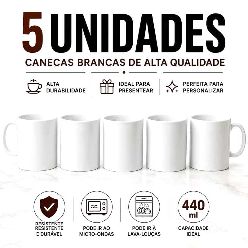 . Canecas de 440 ml  Polímero de plastico branca  P/ Sublimação kit com 5 canecas