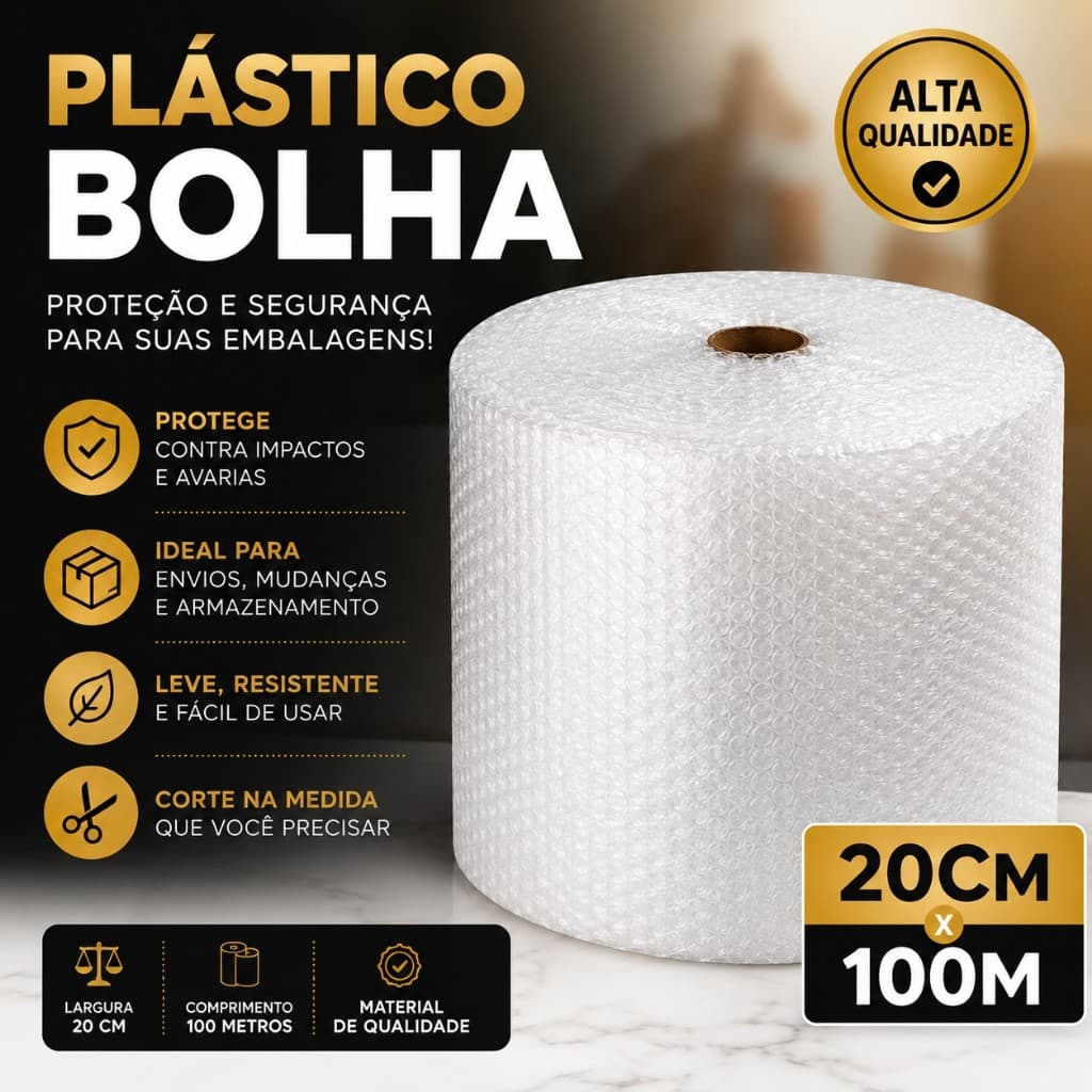 Plástico Bolha 20cm e 25cm x 100 Metros Bobina para Embalagem Proteção Envio Mudança