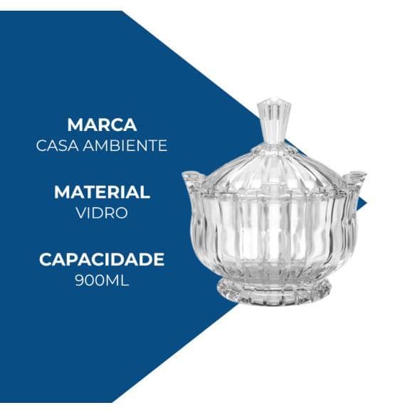 Bomboniere Baleiro Potiche Vidro Decoração Tampa 900ml Transparente Milan