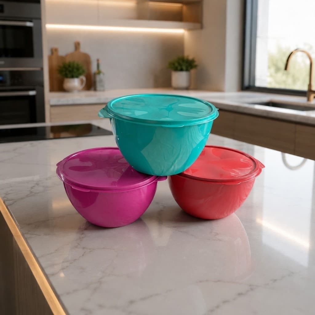 Kit 3 Potes Bowl 5,5 Litros Saladeiras Tijela com Tampa BPA Free Plástico Resistente