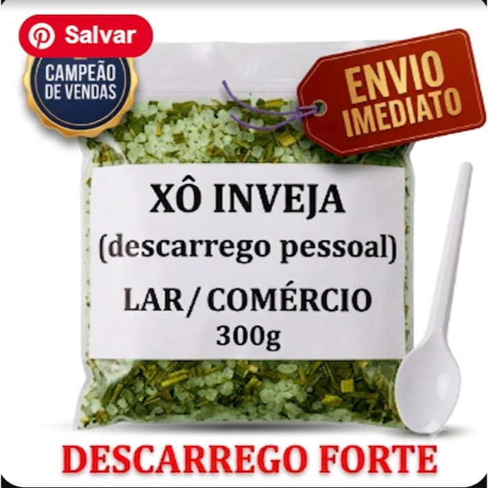 Banho de descarrego XÔ INVEJA  Arruda consagrada  + Sal Grosso p mal olhado 300g + colher dosadora