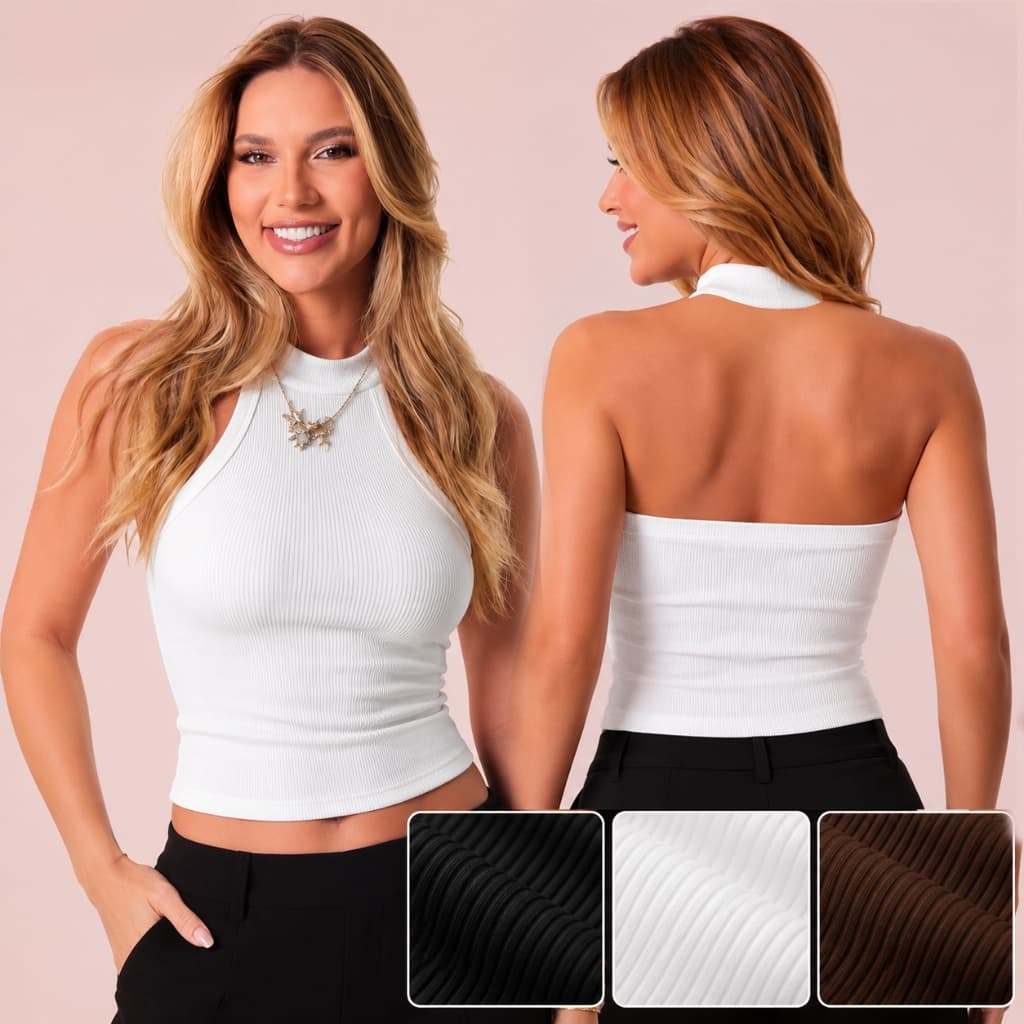 Blusinha Regata Gola Alta Canelada Premium Feminina Casual Básica Super Moda Blogueira
