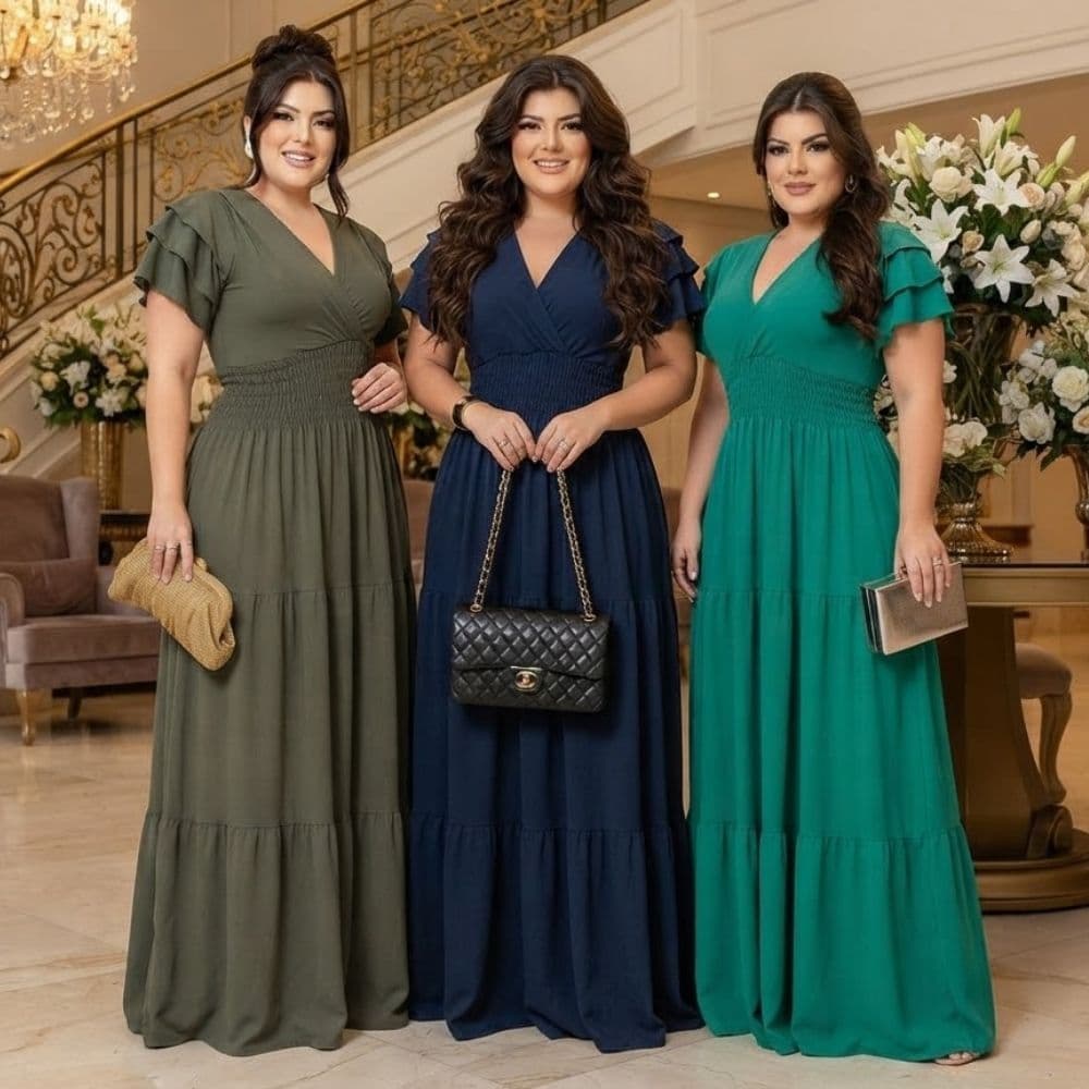 Vestido Longo Feminino Plus Size Moda Evangelica Manga Estilosa Curta Congresso Fardamento Igreja