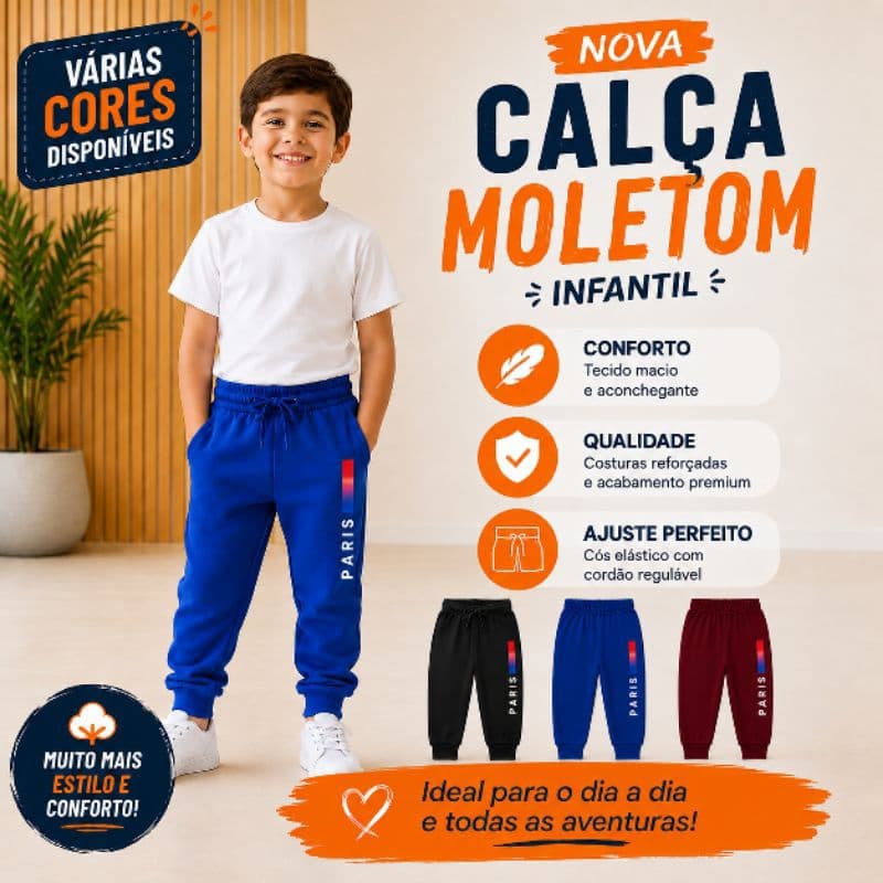 Kit 2 Calças de Moletom Infantil Unissex Peluciada Flanelada C Punho Confortável 2 a 8 anos Inverno Premium