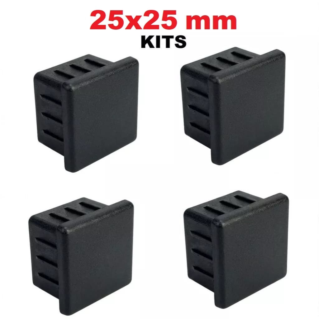 Kit Ponteira Interna 25x25 mm Quadrada Metalon Tampa Acabamento 2,5cm x 2,5cm Preta