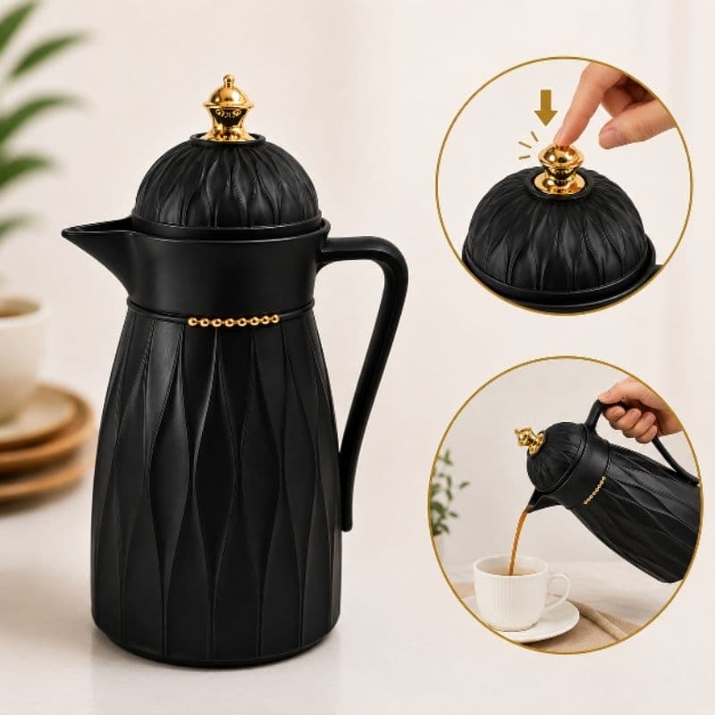Garrafa Térmica Sevilha 1 Litro cor Preto garrafa de água café chá linda decoração.