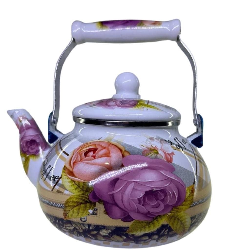Chaleira Esmaltada Rosas Clássica Estampada 2,5L Cerâmica, Estilo Vintage Clássica Indução Fogão à Gás Café Chá