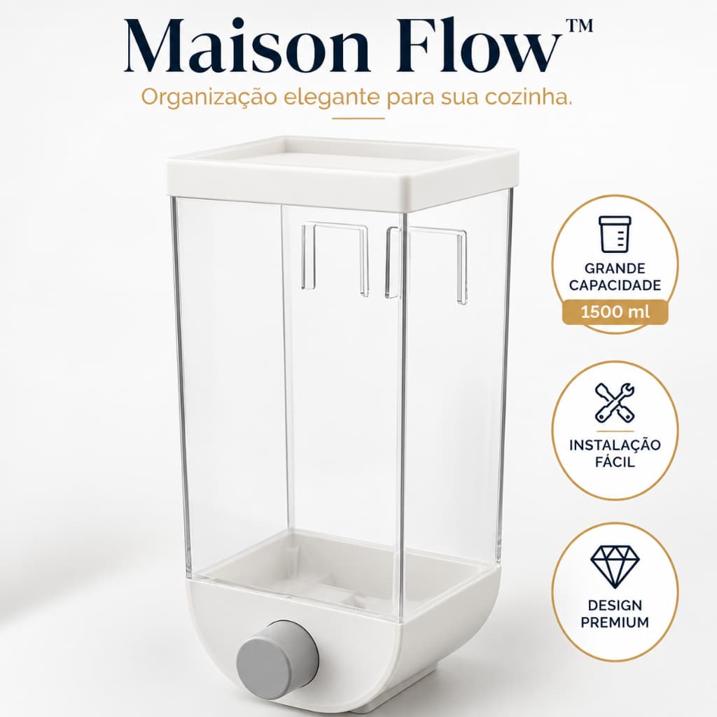 Maison Flow™ Dispenser Organizador Suspenso 1500ml Multiuso para Cozinha, Banheiro e Lavanderia
