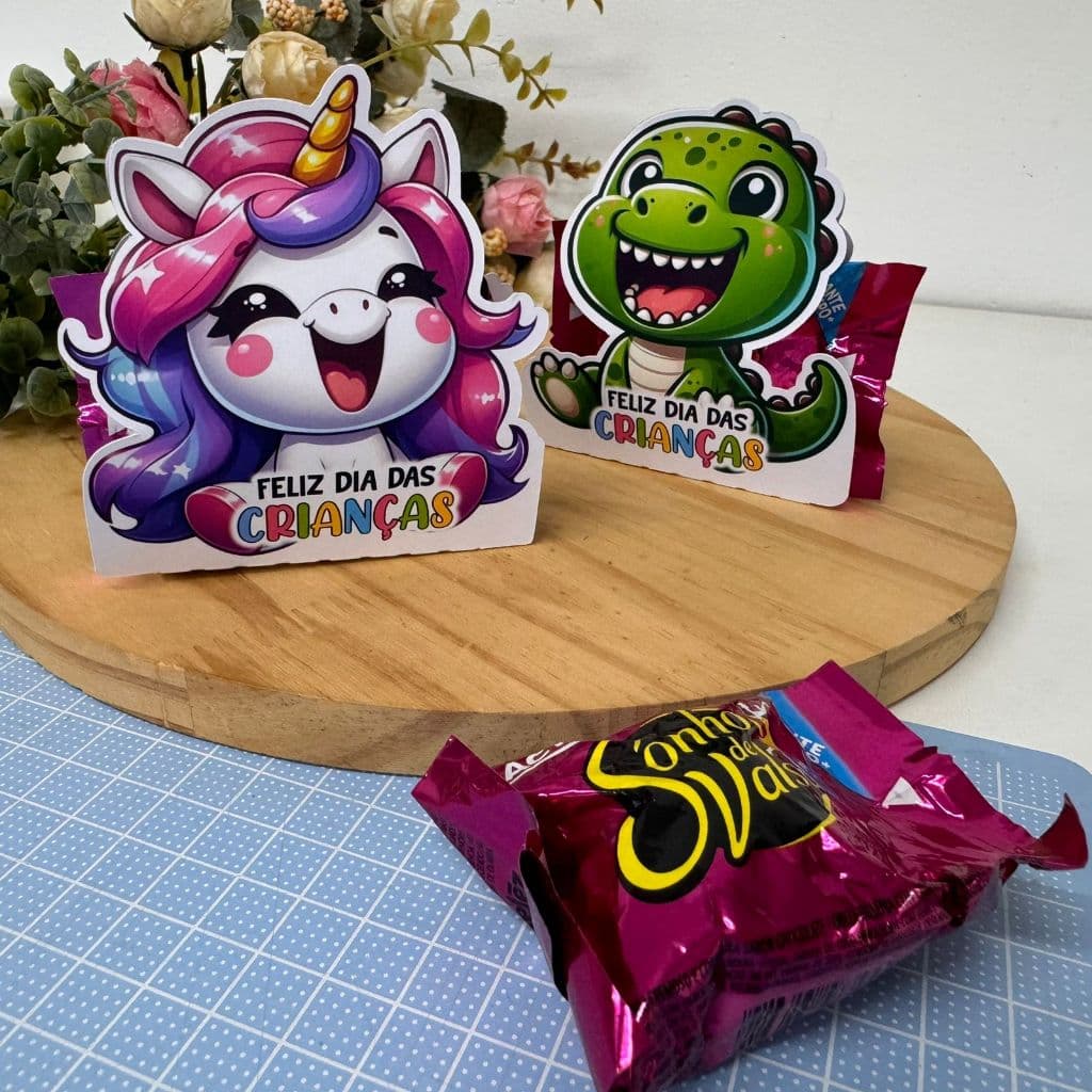 Lembrancinha Porta Bombom Dia das Crianças Mimo Escolar Unicórnio Dinossauro Papelaria Criativa Atacado