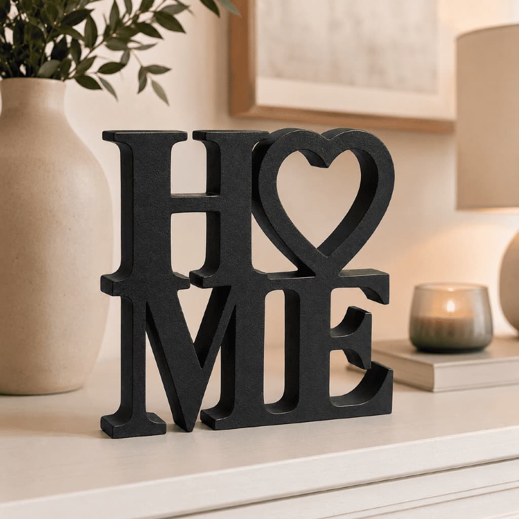 Letreiro Decorativo Home 3D 12cm para Sala Mesa Prateleira Decoração de Casa Preto ou Branco