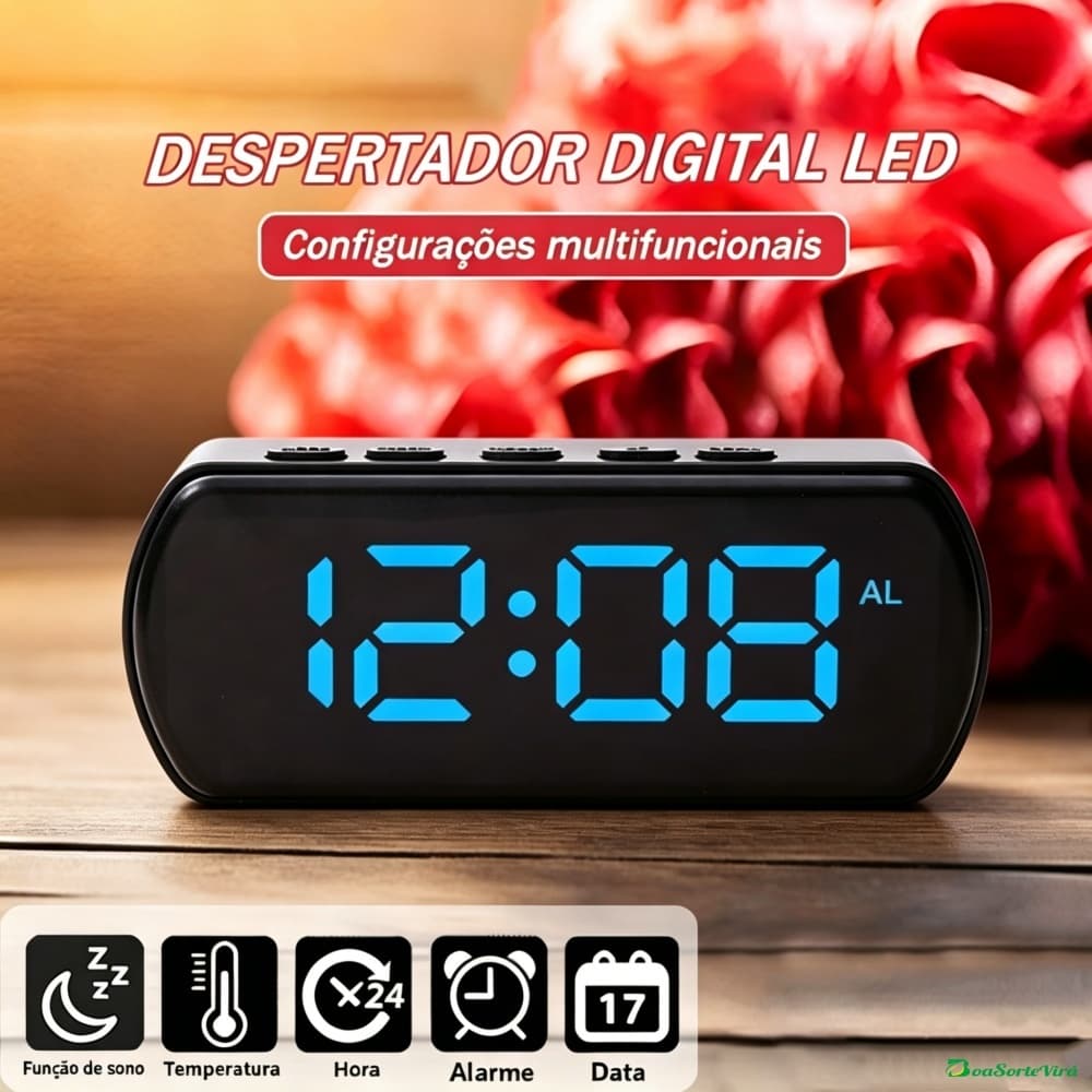 Relógio De LED Digital Mesa Despertador Alarme Temperatura ℃/F Modo Soneca 12/24horas Modo Soneca Ajuste De Brilho