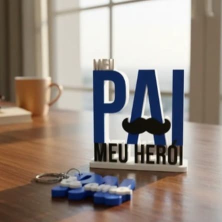 Placa Meu Pai Meu Herói Dia dos Pais Lembrança Decorativa Aniversário + Chaveiro Brinde