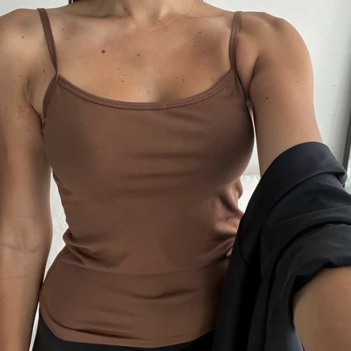 Regata Cropped Feminino De Alcinha Fina Tube Moda Básico Para verão e Academia Marrom e Preto