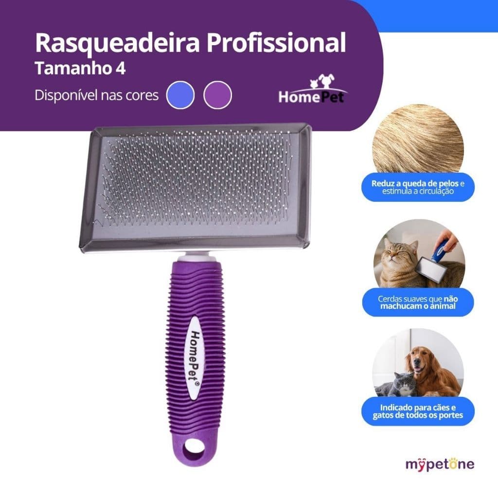 Rasqueadeira Profissional Nº4 para Cães e Gatos Home Pet Escova Remove Pelos Nós - Sortida