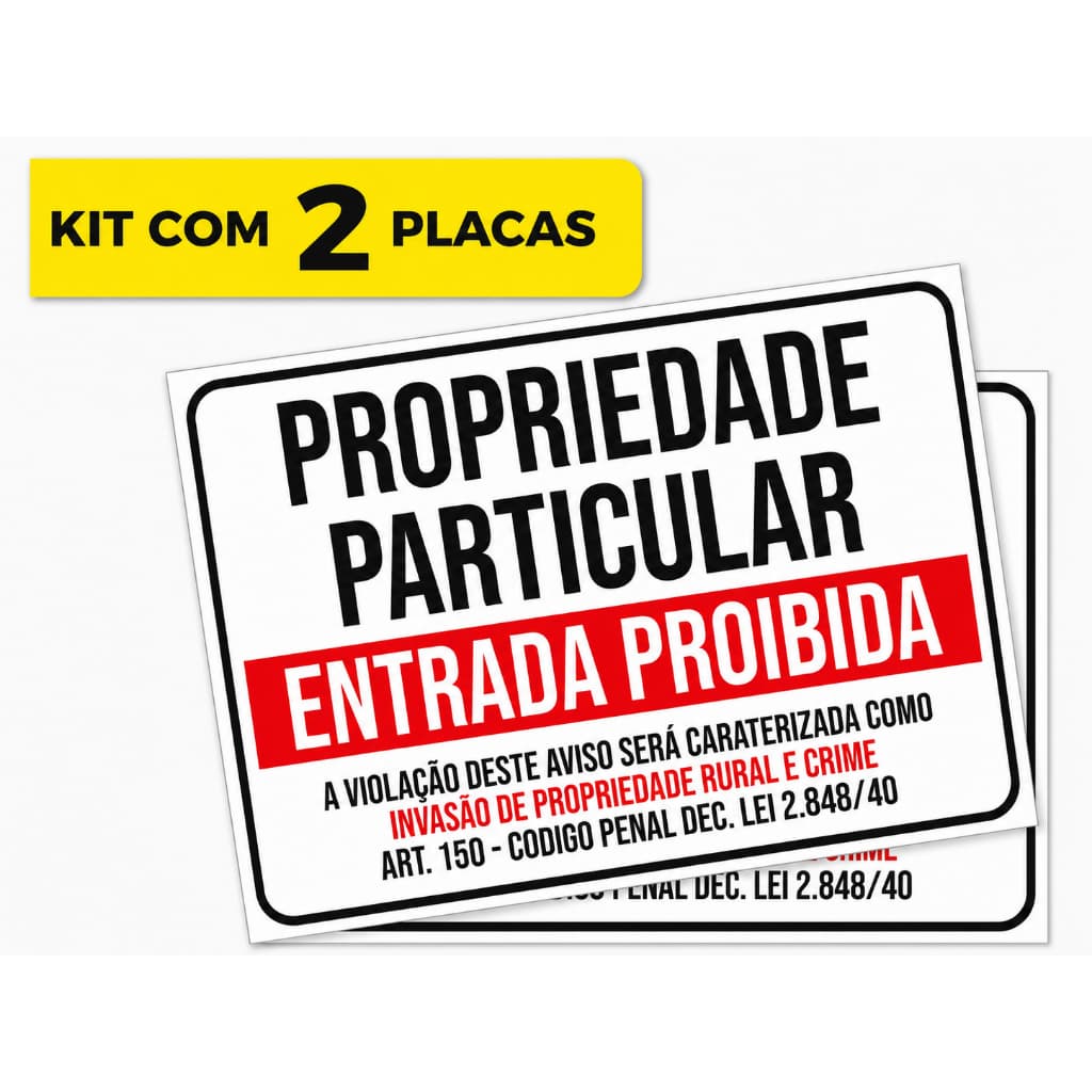 Placa Entrada Proibida Área Particular Aviso para Fazenda Sítio Terreno e Propriedade Rural