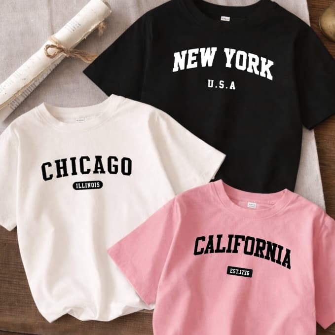 Kit 3 Camiseta Feminina Infantil Chicago California  4 ao 16 Moda Infantil Camisa Algodão