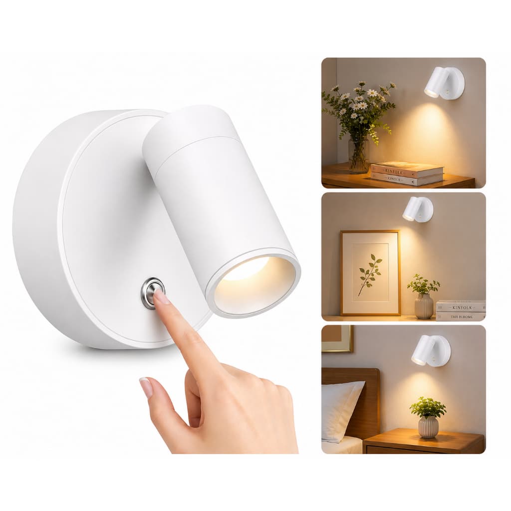 Luminária Arandela Spot magnética recarregável a bateria três tons de iluminação dimerizavel Branco
