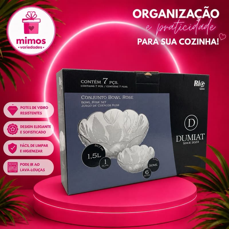 KIT CONJUNTO BOWL SOBREMESA 7 PEÇAS VIDRO