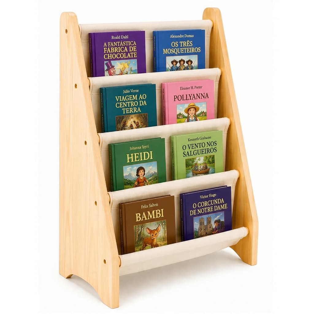 Livreiro Estante Porta Livros Infantil de Madeira Montessori para Crianças