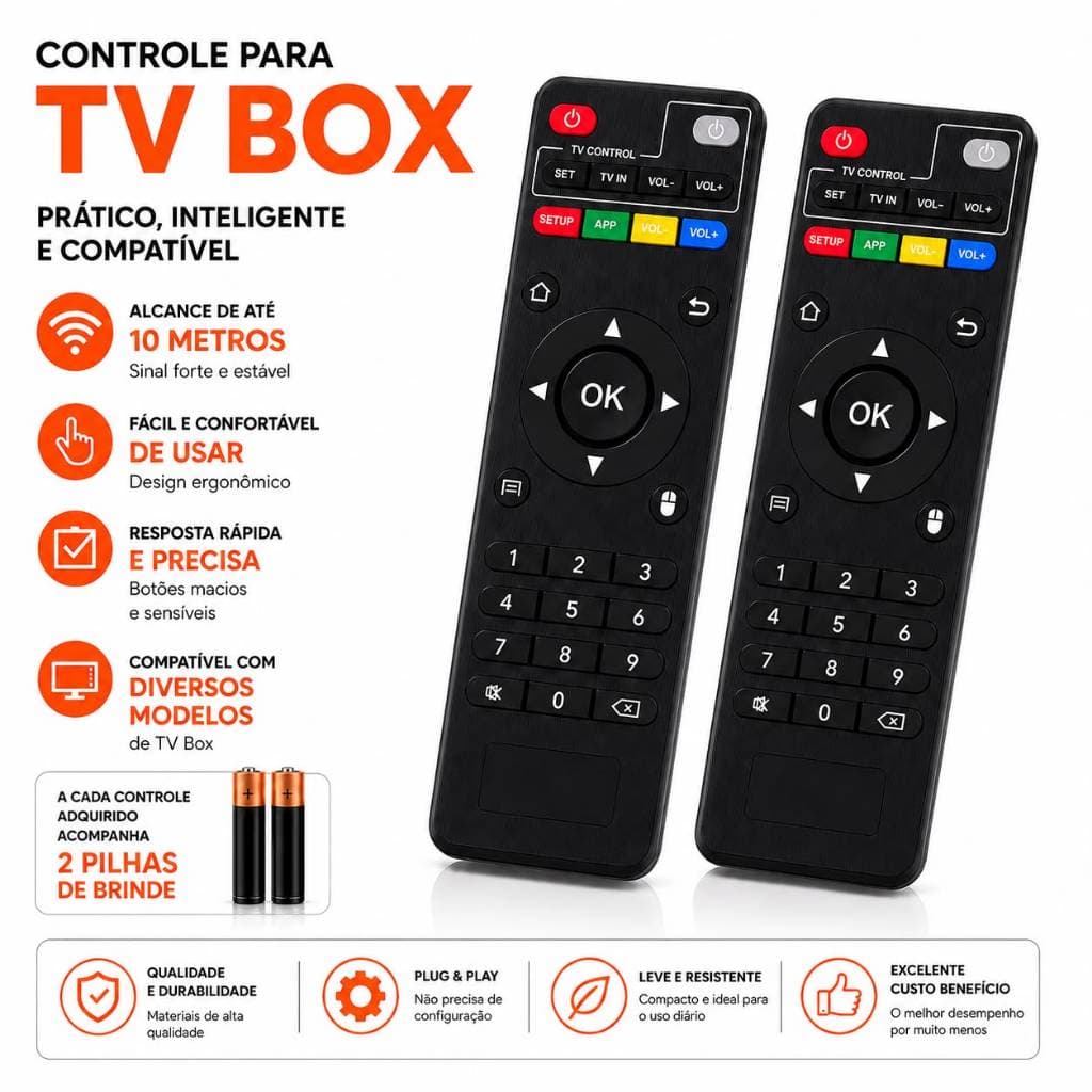 Controle Remoto Para Aparelho Tv Box Botões Inteligentes Aparelho Completo Com 2 Pilhas de Brinde
