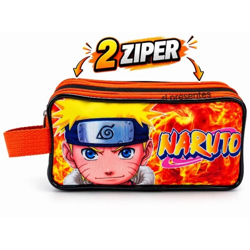 Estojo Escolar Infantil Grande Naruto Duplo 2 Zíperes Porta Lápis Naruto