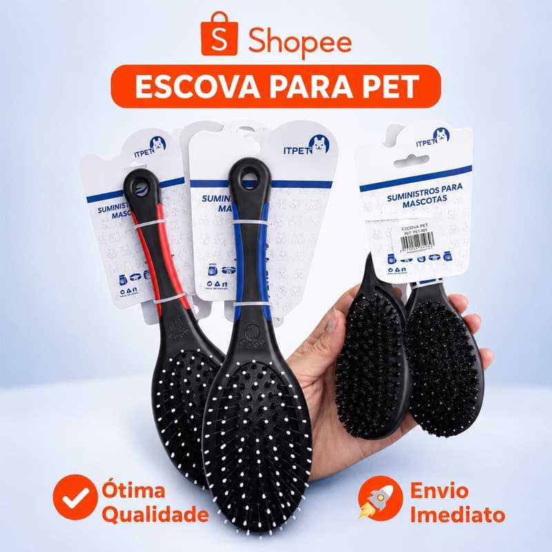 Escova Dupla para Cachorro e Gato | Rasqueadeira + Cerdas Macias com Bolinhas | Remove Pelos Mortos Pet