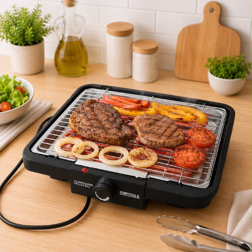 Churrasqueira Elétrica Grill 2000W 127V Grelha Removível Controle de Temperatura Antiaderente