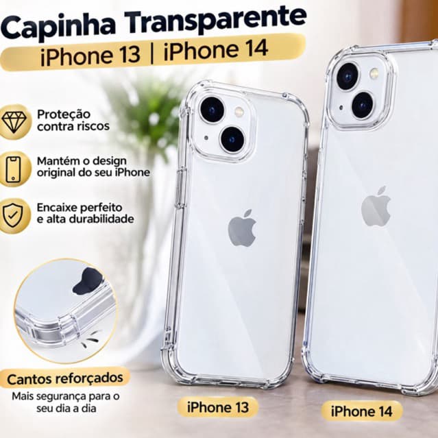 Capinha Transparente Anti Impacto para iPhone 13 e 14 TPU Premium com Bordas Reforçadas