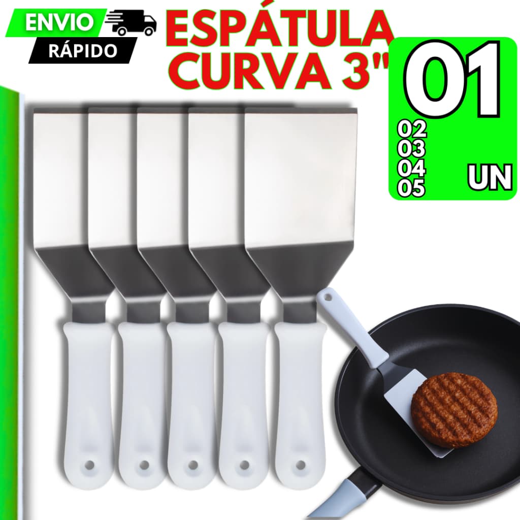 5/4/3/2/1 Espátula Curva Para Aço Inox com Cabo Plástico Hambúrguer Crepe Cozinha Hamburgueria Pizza