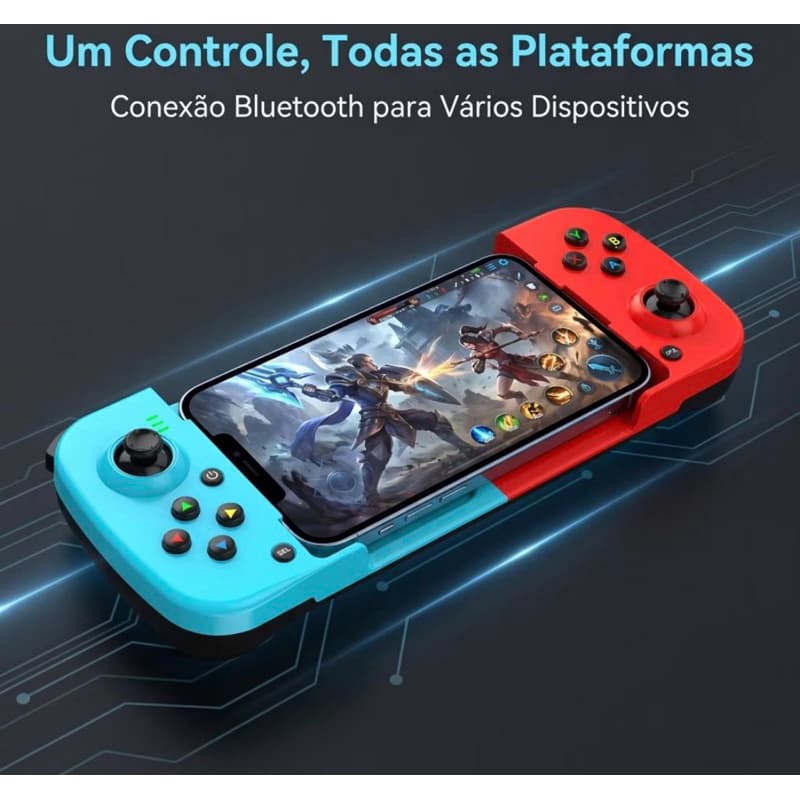 Controle Gamepad Bluetooth para Celular Extensível Recarregável iOS Android