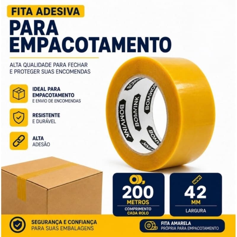 Durex Fita Adesiva Amarela 200M p/Embalar de Alta Adesão - 200Mx42mm