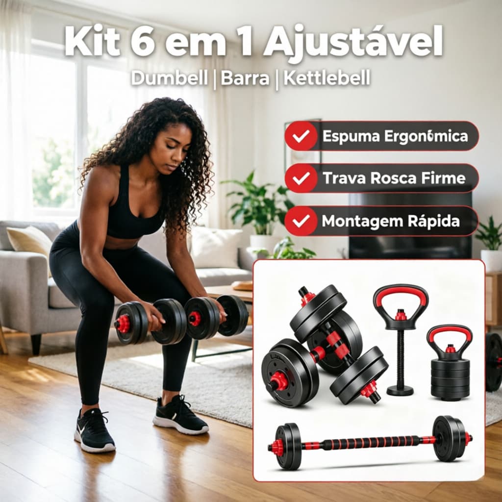 Kit Halteres 6 Em 1 10KG 15KG Montavel Musculacao Academia Exercicio