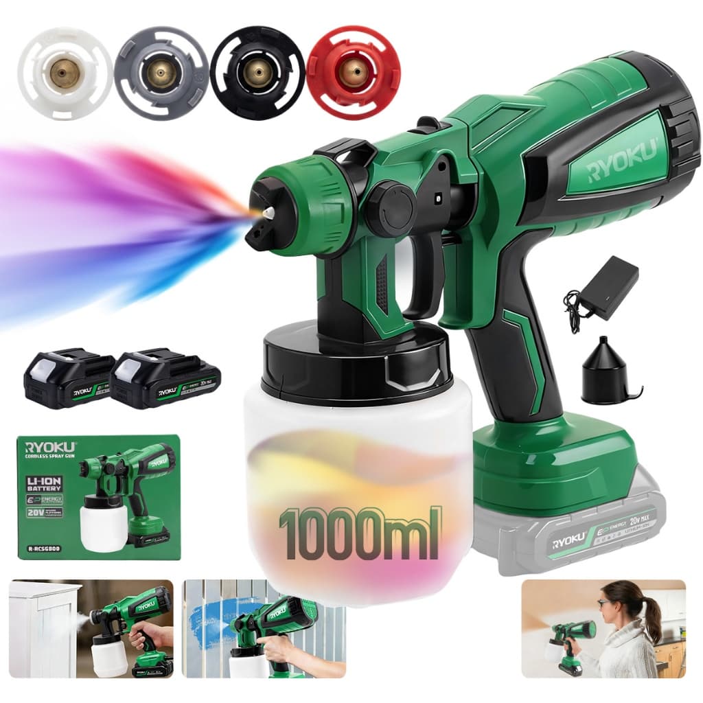 Pistola Pulverizador Tinta Elétrico Compressor 20v 2 Bateria 1000ml Sem Fio Portatil