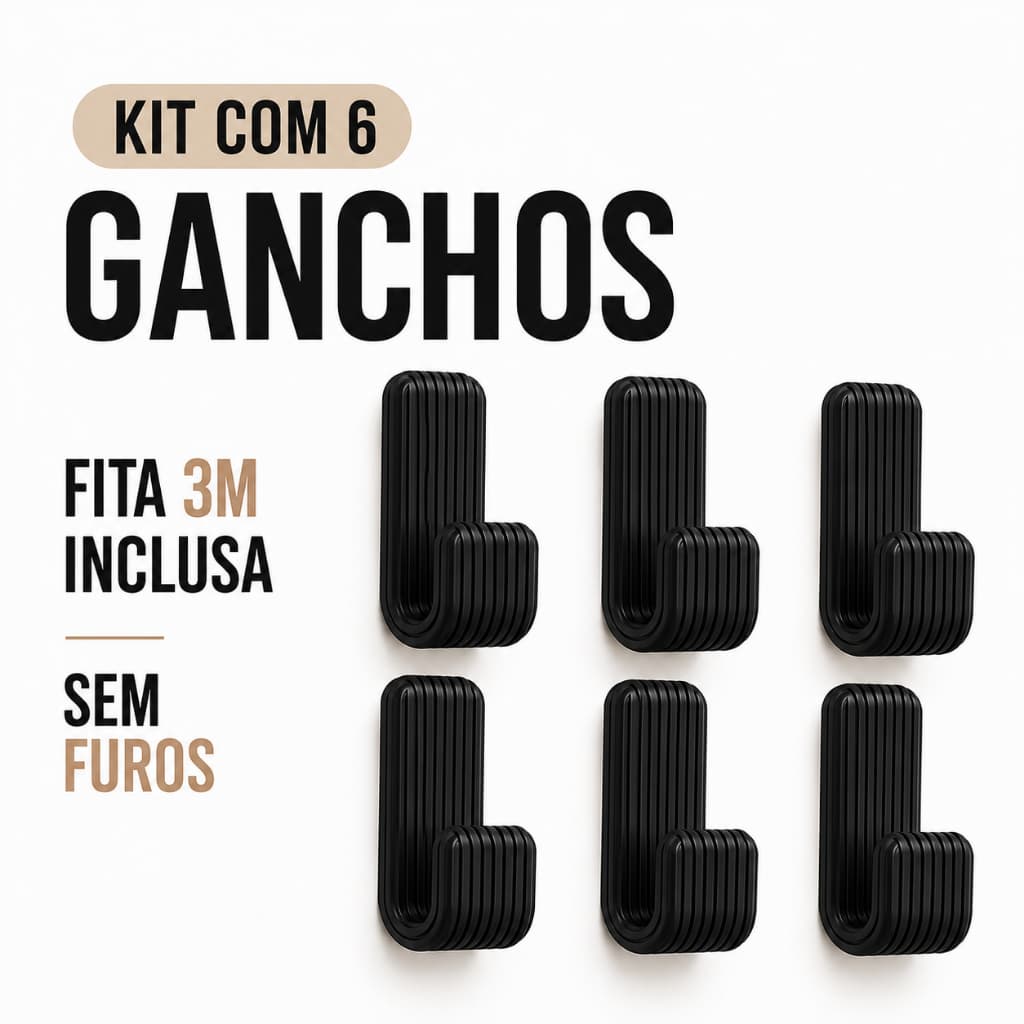 Kit Com 6 Ganchos Suporte Resistente Com Fita Dupla Face 3M Para Toalhas Roupas Acessórios