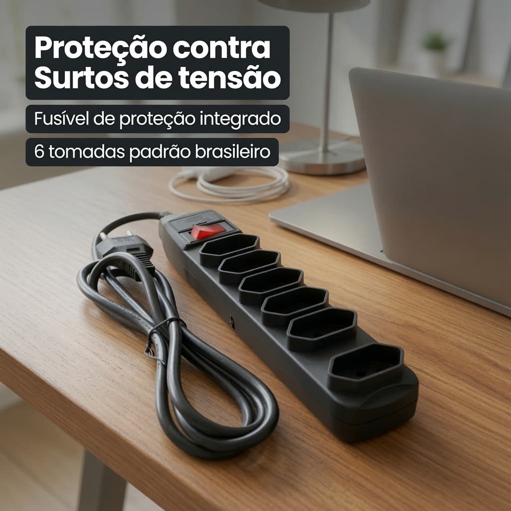 Protetor de Linha 6 Tomadas Padrão NBR Cabo 1,5m 10A Elgin
