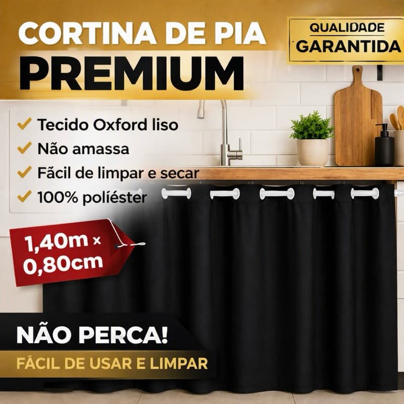 Cortina de Pia Cozinha Lisa em Tecido Oxford Uma Parte Só 1,40m x 0,80cm Cortina Pequena Todas com Ilhós