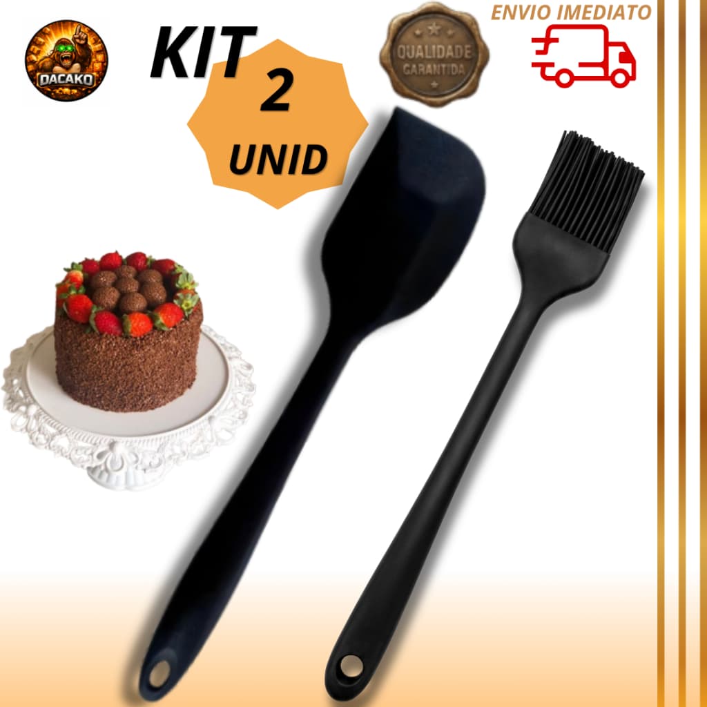 Kit Pincel Culinário e Espátula Silicone Reta Pão Duro Cozinha Confeitaria Antiaderente